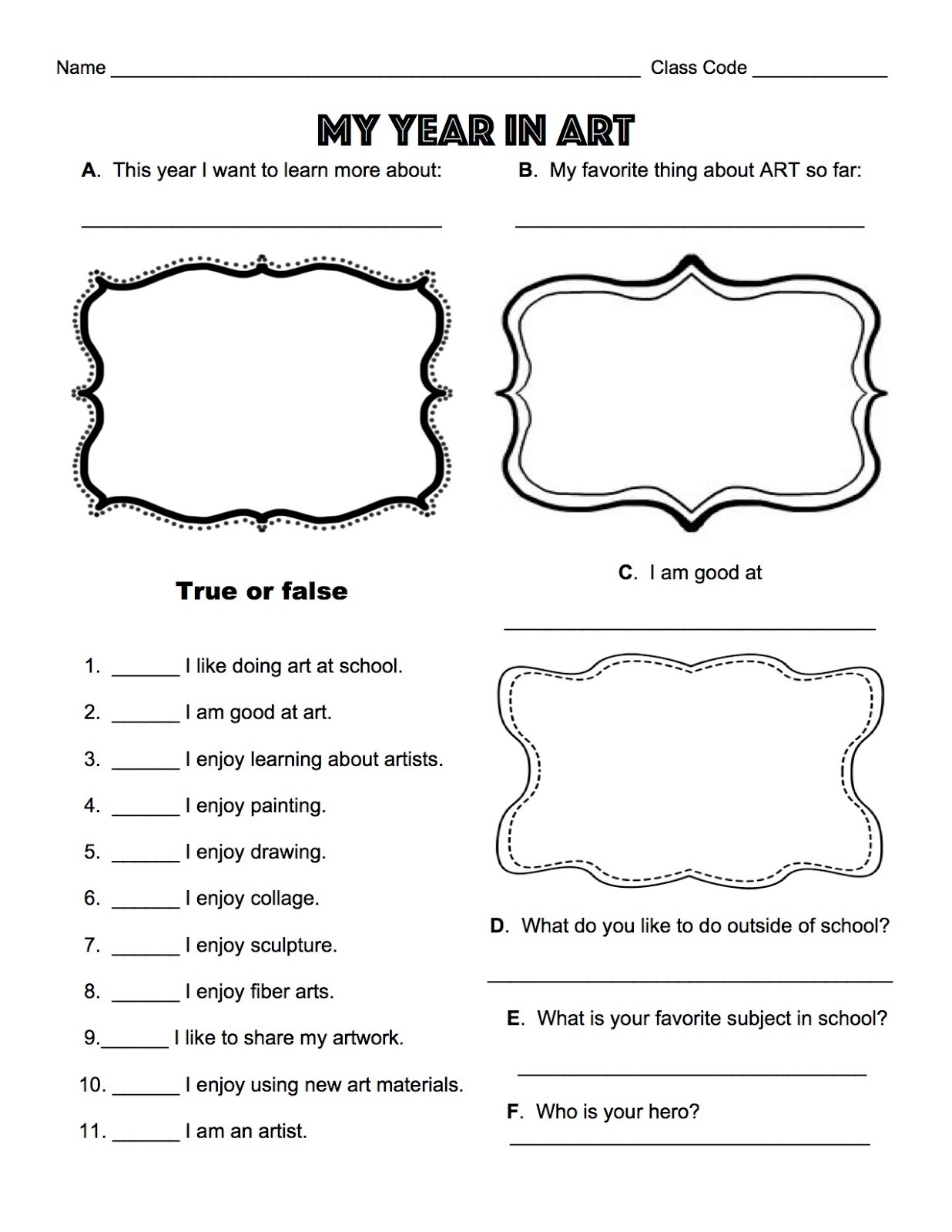 Festus Elementary Choice Art Interest Inventory and Routine Review