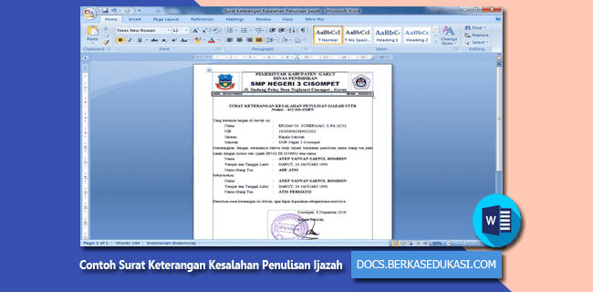 Contoh Surat Keterangan Kesalahan Penulisan Ijazah Dokumen