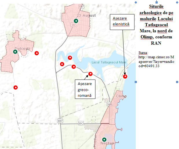 Siturile arheologice de pe malurile Lacului Tatlageacul, conform RAN