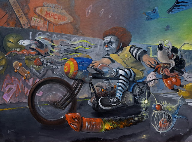Welcome to Fabulous Madrid, Luciano Sanchez, Kustom Kulture Art (Oil on Canvas)