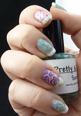 Green and Purple stamping Mani