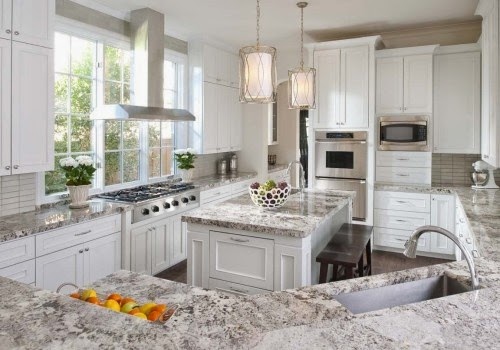 white kitchen granite counter 