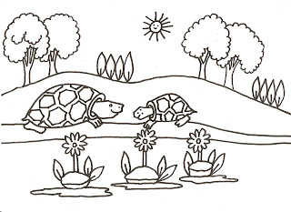 Desenhos Para Pintar As Duas Tartarugas Proximos Ao Lago