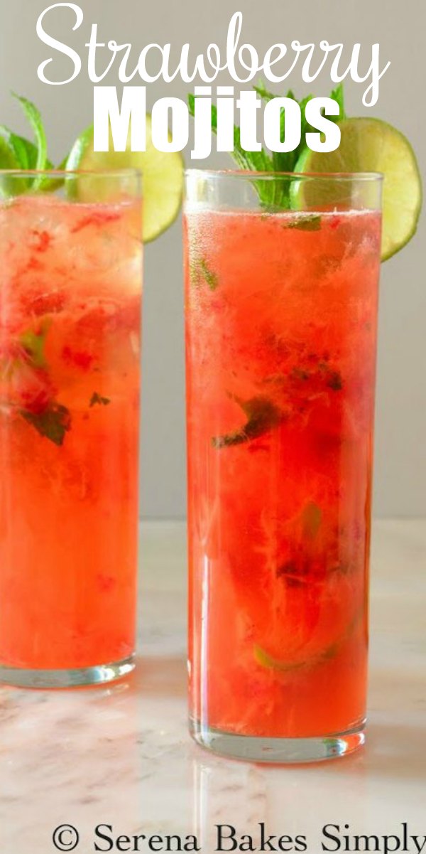Strawberry Mojitos recipe is an easy to make cocktail for Easter or Memorial day from Serena Bakes Simply From Scratch.