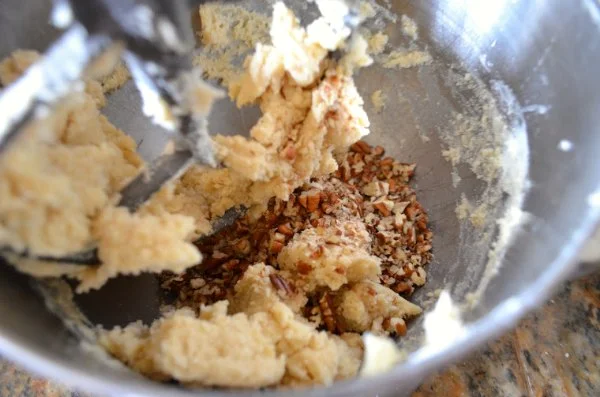 Snowball Cookie Batter mix in nuts from Serena Bakes Simply From Scratch.