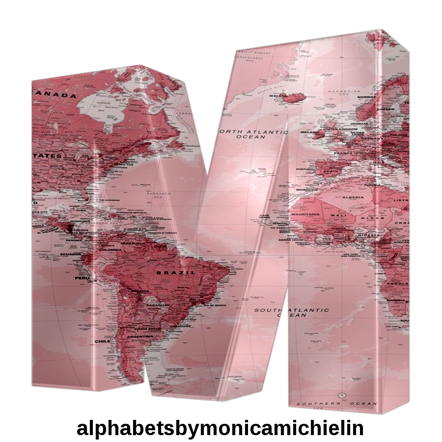 M. Michielin Alphabets PINK WORLD MAP ALPHABET LETTER PNG