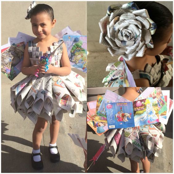 Haz un hermoso vestido para niñas reciclando papel periódico ~ Haz  Manualidades