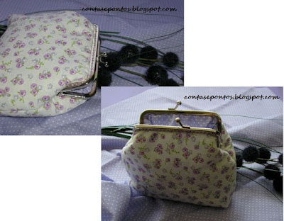 bolsa tecido fecho metal flores