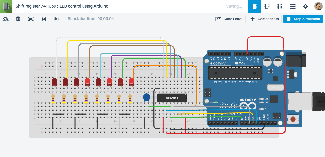 Shift register 74HC595 LED control using Arduino - M.B Raw