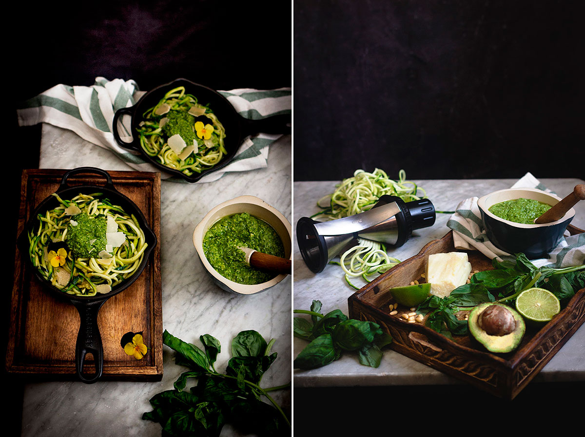 SPAGHETTI DE CALABACIN CON PESTO DE AGUACATE