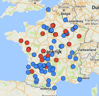 Kaart Frankrijk met karperspots