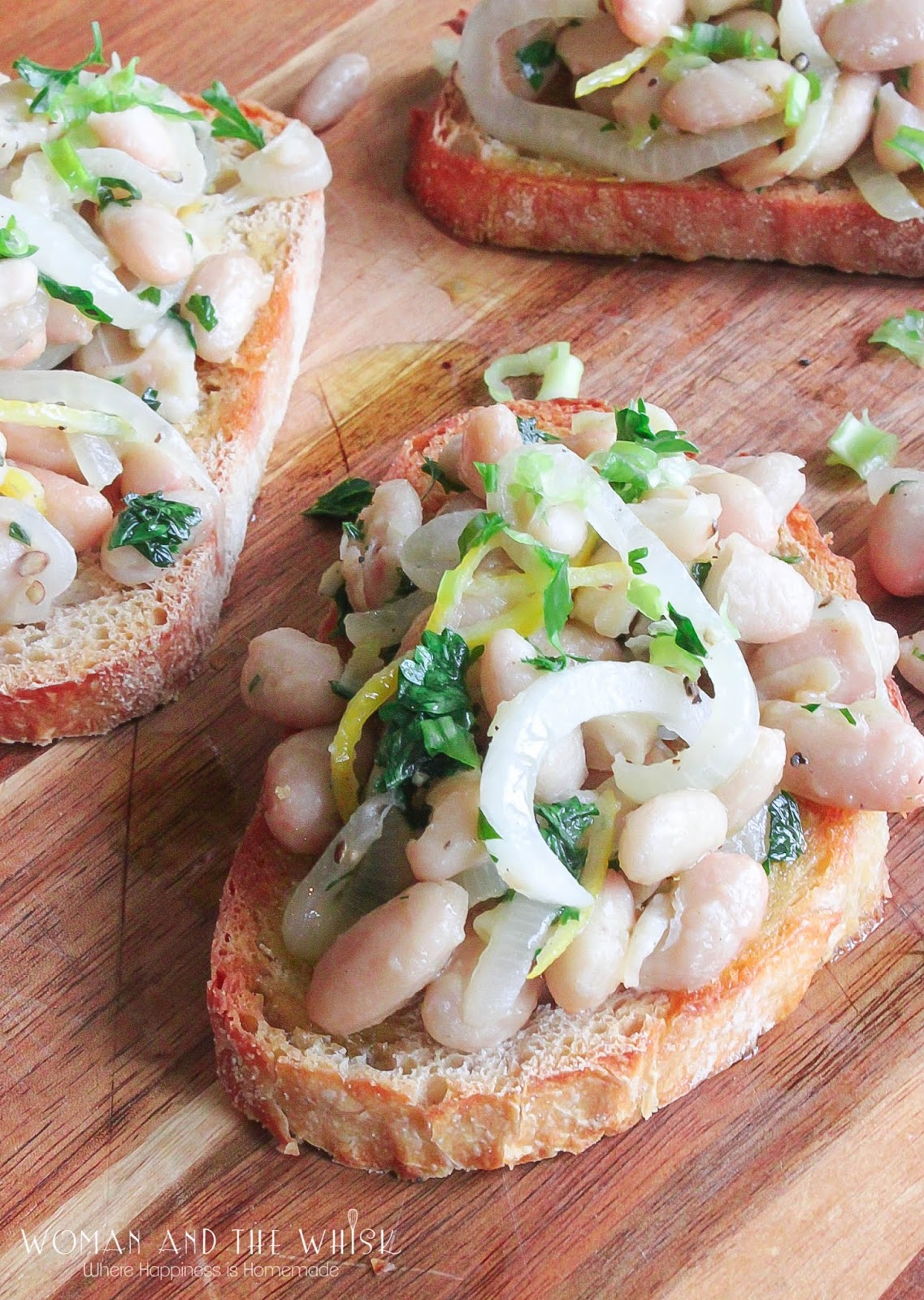 Woman and the Whisk Cannellini Bean & Onion Bruschetta