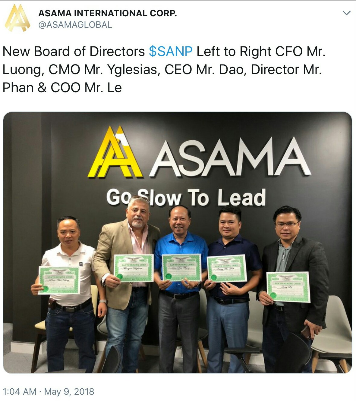 ASAMA INDONESIA New CEO for Santo Mining