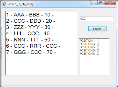 search in 2D array using c#