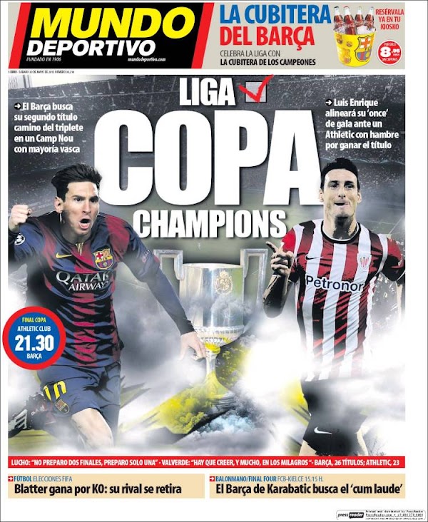 FC Barcelona, Mundo Deportivo: "Liga, Copa, Champions"
