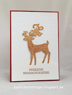 Weihnachtskarte mit Stampin' Up! Weihnachtshirsch Weihnachtskarte mit Stampin' Up! Weihnachtshirsch glitzerpapier weihnachtszeit weihnachtshirsch thinlits weihnachtswild savanne transparentpapier chili espresso