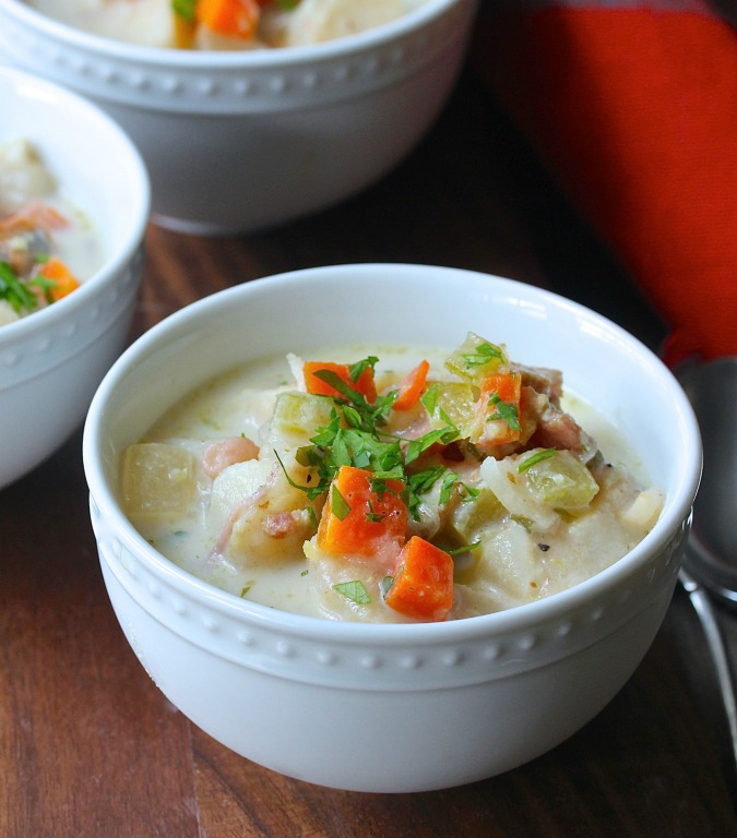 Potato and Carrot Chowder with Scallops Karen's Kitchen Stories
