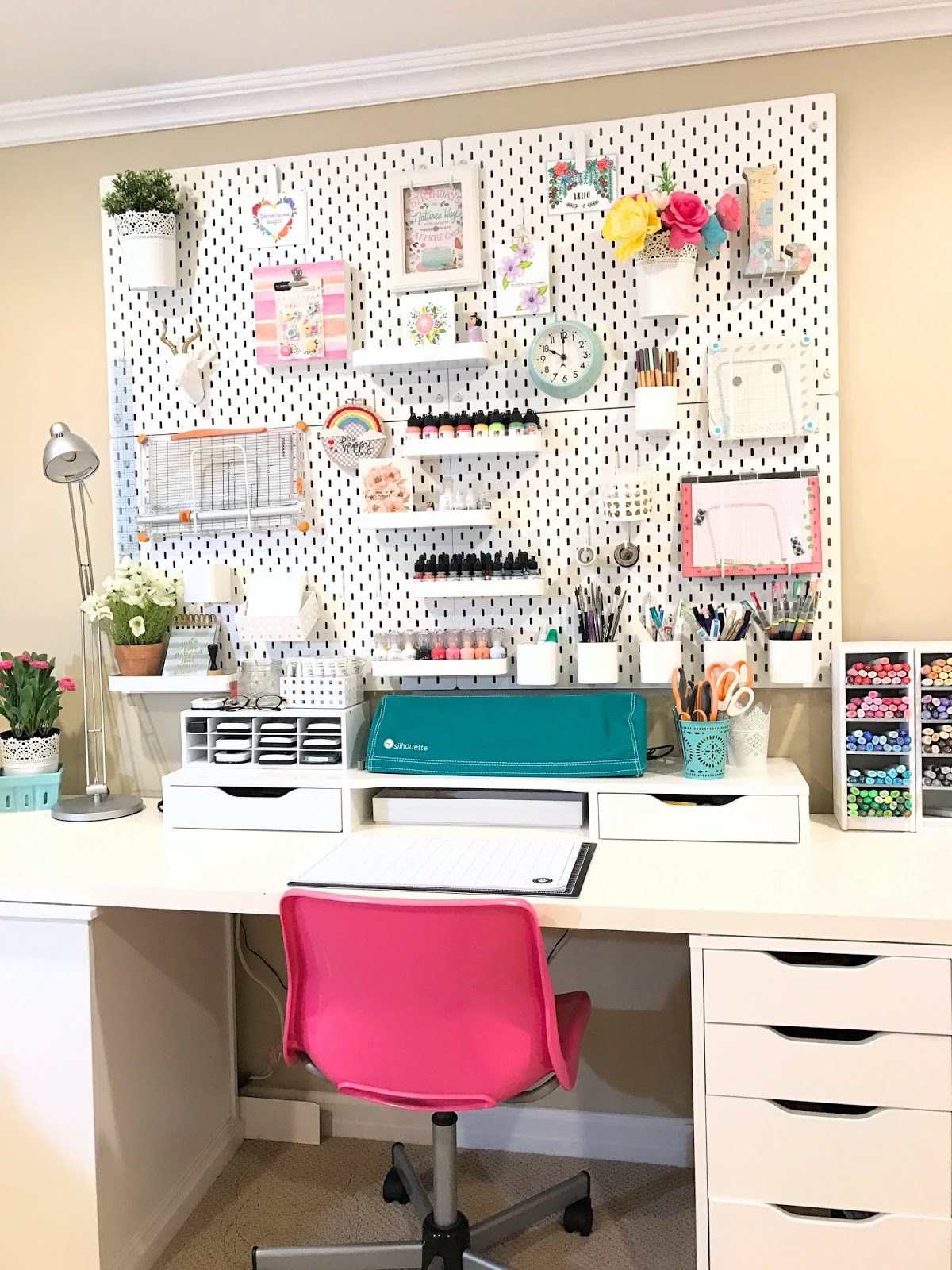 Craft Room Organization Makeover IKEA Skadis Pegboard stitches in paper