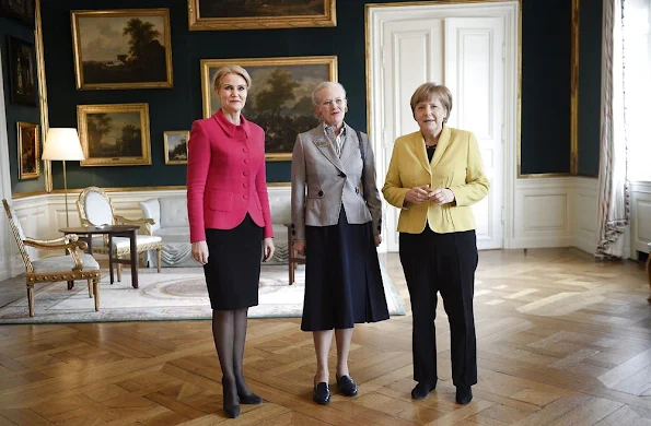 German Chancellor Angela Merkel Queen Margrethe II of Denmark and Prime Minister Helle Thorning-Schmidt 