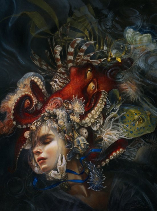 Dragões, anjos, princesas Disney e outros personagens de fantasia nas pinturas de Heather Theurer Heather Theurer arte pinturas fantasia religião simbolismo dragões anjos princesas disney