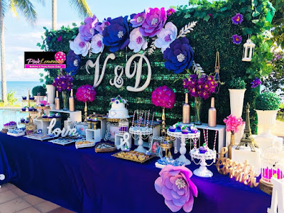 Purple and flowers themed Wedding Dessert buffet