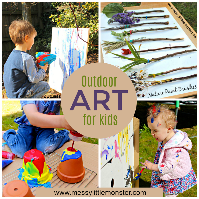 Easy Outdoor Art Ideas for Kids - large scale, messy, nature inspired art activities for toddlers, preschoolers and school aged kids to do outside. Summer, Spring, Autumn and Winter themed ideas.