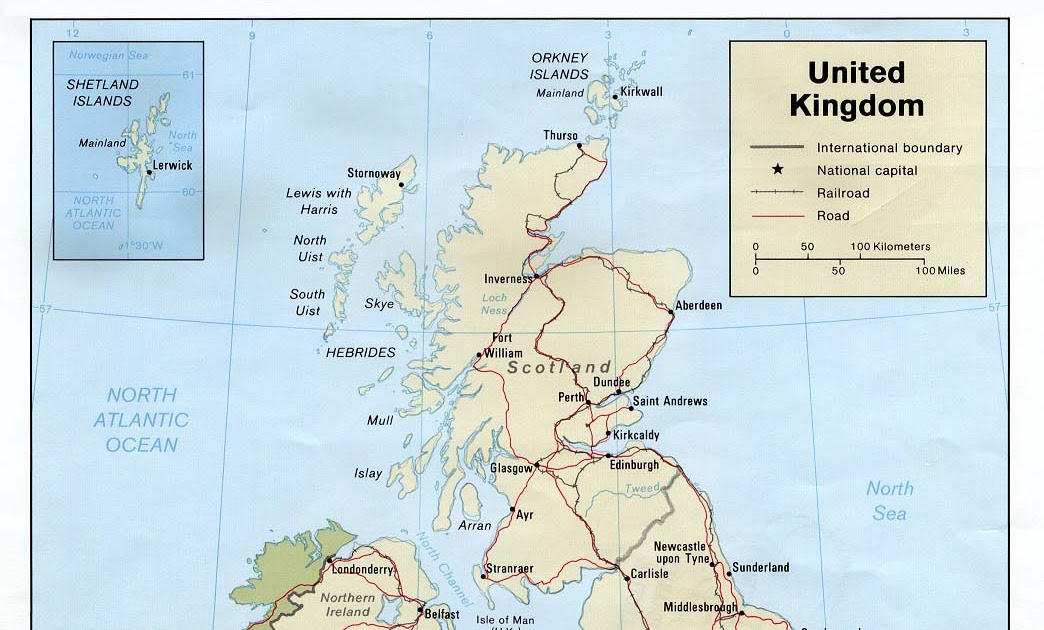Kaart landen NoordEuropa Kaart GrootBrittannië en Londen, Wales, NoordIerland, Schotland