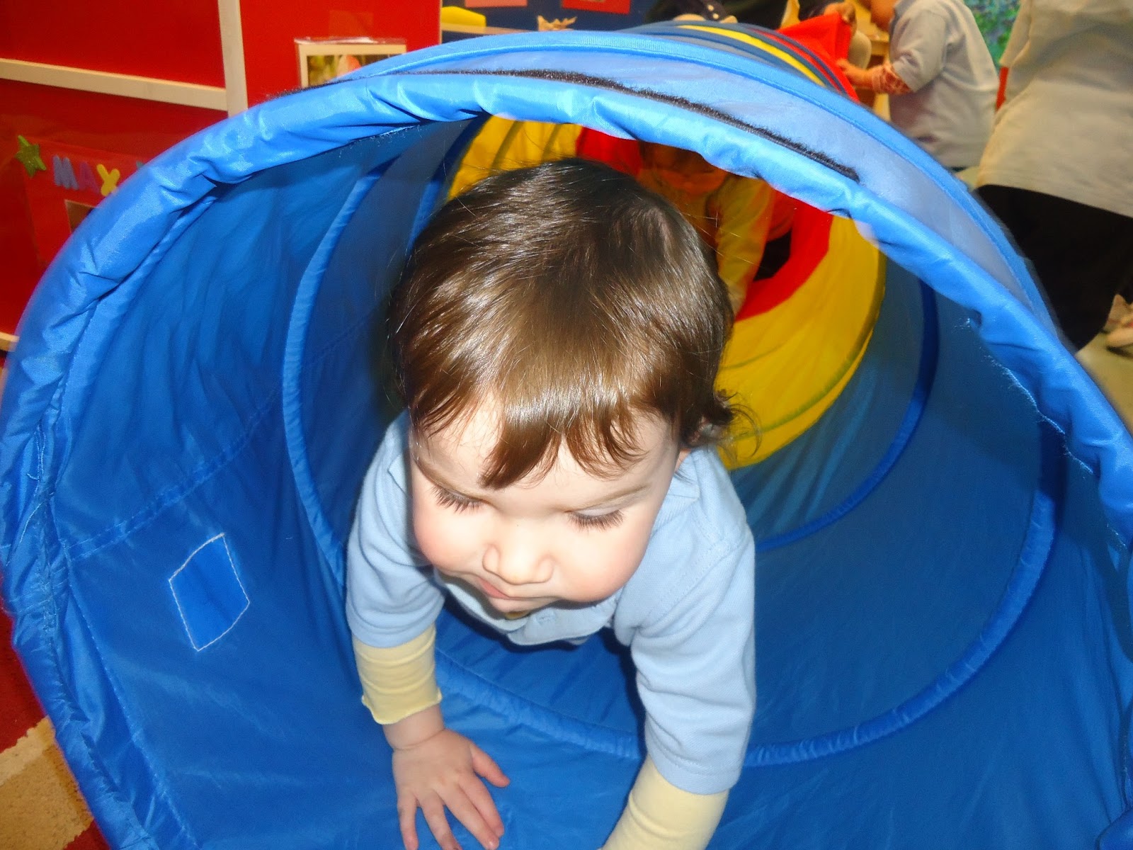to the HH Toddler Classroom! Crawling through the tunnel