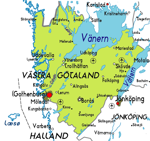Västra Götaland Karta över Staden | Sverige Stadskarta Geografi Plats