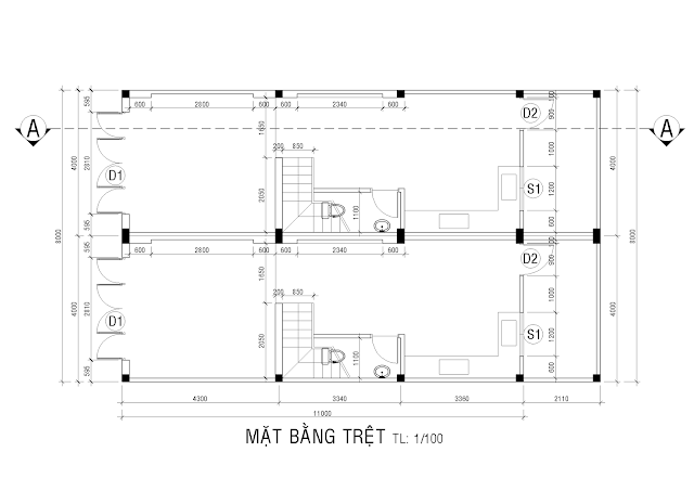 Bản vẽ mặt bằng nhà 4x11 trệt