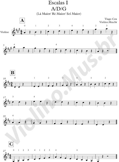 Escalas no violino - Parte 1 - A, D e G (Lá Maior, Ré Maior e Sol Maior) Violin Scales - part 1