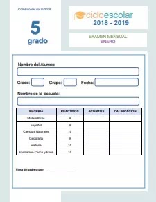 Examen Mensual Quinto grado 2018-2019