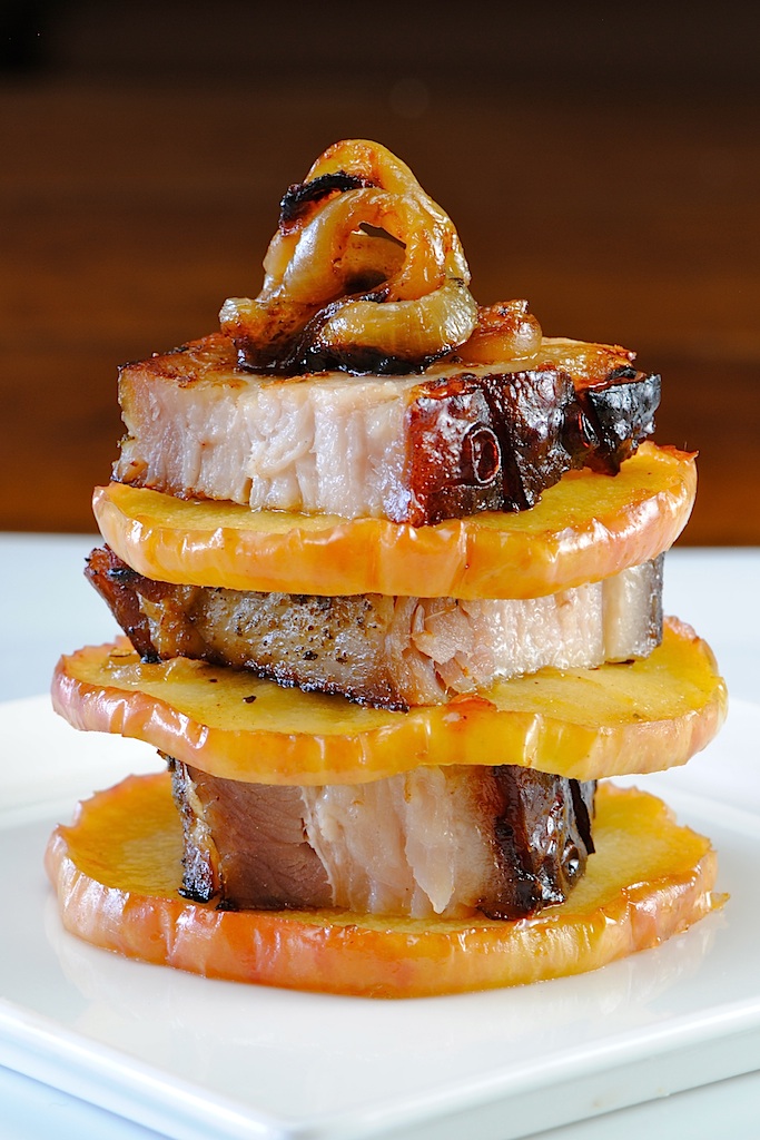 JULES FOOD... Cured Pork Belly Roasted with Apple, Onion and Brown Sugar