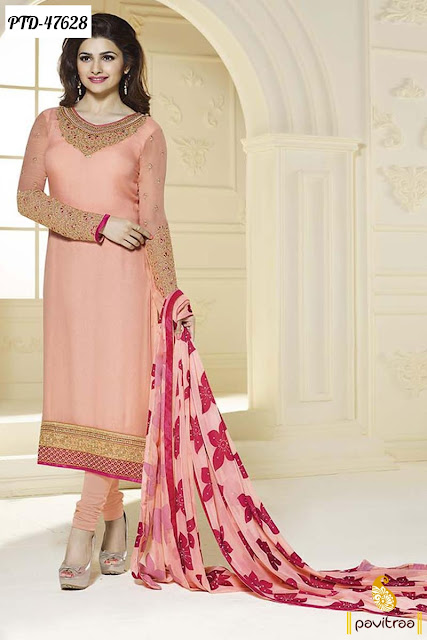 Prachi Desai special peach georgette bollywood salwar suit online shopping at pavitraa.in