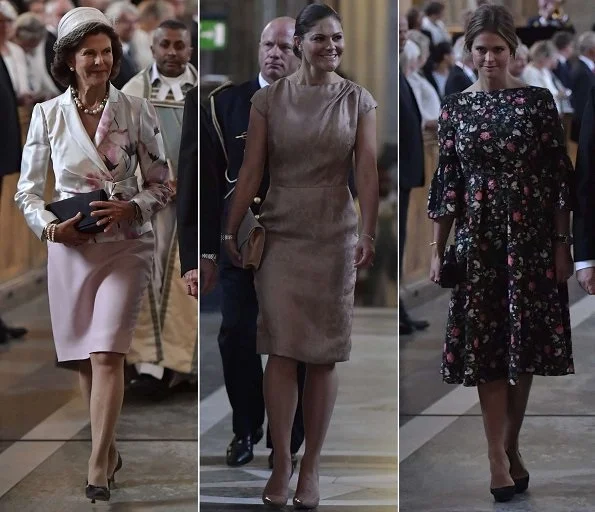 Crown Princess Victoria wore Fadi El Khoury dress and Princess Madeleine wore ERDEM Aleena floral print matelasse dress