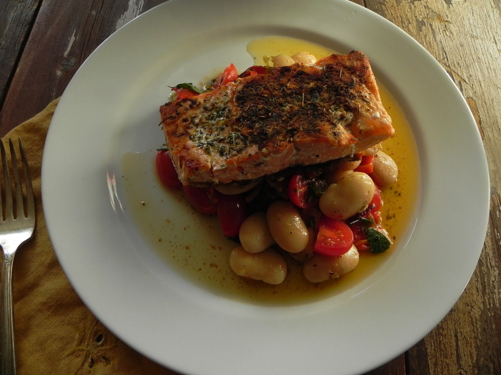 Let Them Eat Healthy Herb de Provence Grilled Salmon over White Bean