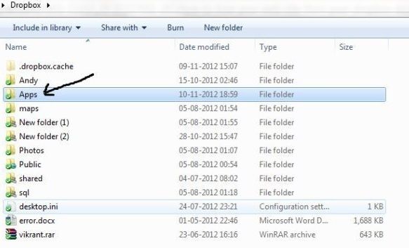 apps folder createdin dropbox folder