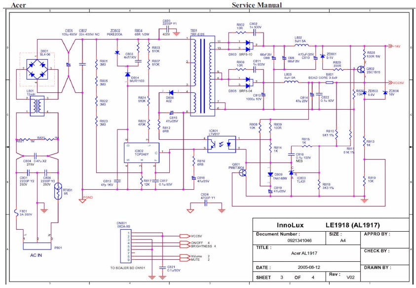  Skema  Power  Supply  Acer LCD Monitor AL1917 LE1918 