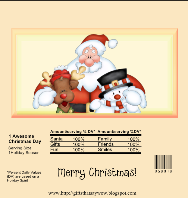 Free Santa Reindeer Snowman Christmas Candy Bar Wrapper