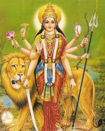 image of god durga. Beautiful pictures of Hindu Goddess Durga Maa in front of her vehicle lion.
