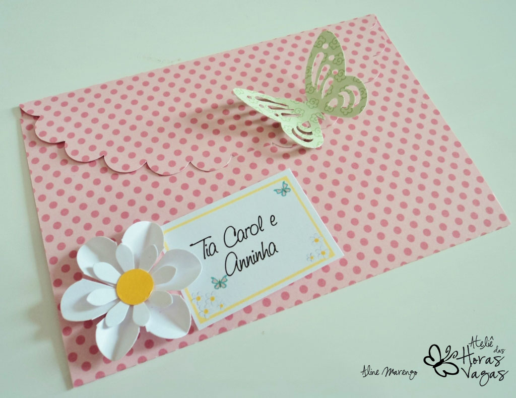 convite artesanal envelope jardim das margaridas floral borboleta aniversário 1 ano