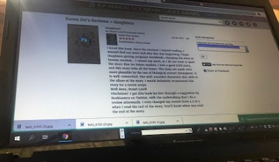 Opened tab on computer with review of "daughters" on GoodRead