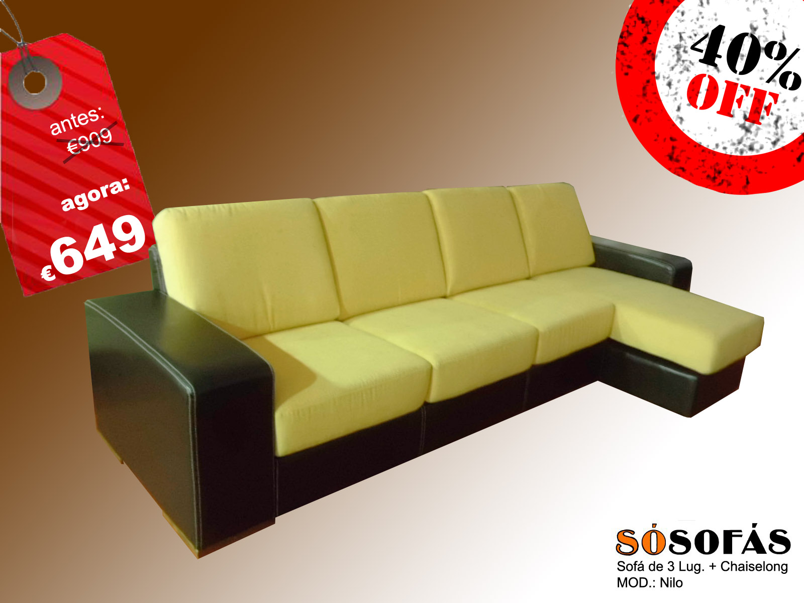 SALDOS Sofá de 3 Lug. + Chaiselong Só Sofás