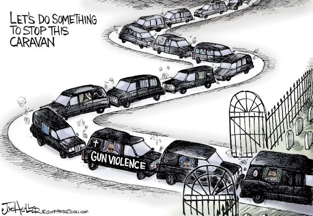 Caption:  Let's Do Something To Stop This Caravan.  Image:  Endless line of hearse labeled 