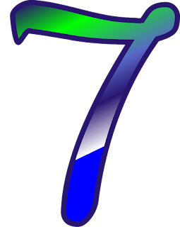 7 número 7 de colores azul y verde, número del 1 al 10