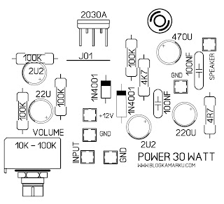 rangkaian audio amplifier PCB 30 Watt mono komplit