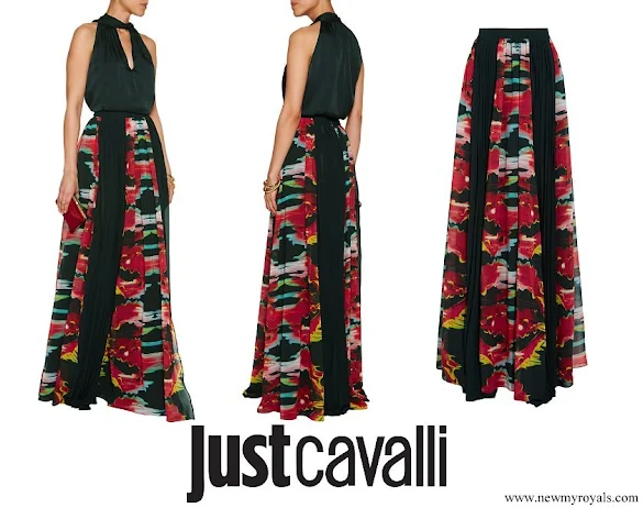 Crown Princess Mary wore Just Cavalli Pleated Printed Georgette Maxi Skirt