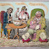An obese gouty man drinking punch with two companions. Colou Wellcome L0006235