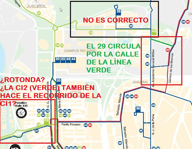 TRANSPORTE PÚBLICO EN ZARAGOZA GAZAPOS EN EL PLANO DE TUZSA