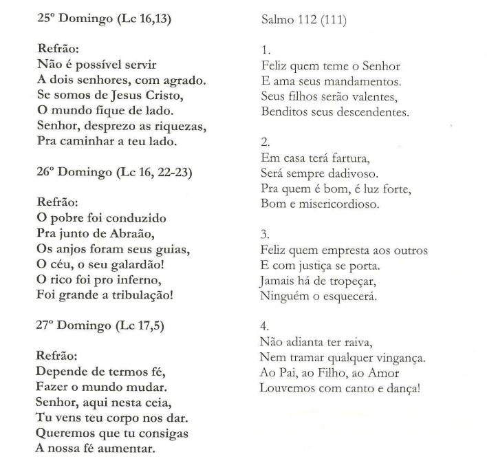 Cantos para Missa Missa do dia 06/10/2019 27º Domingo do Tempo Comum